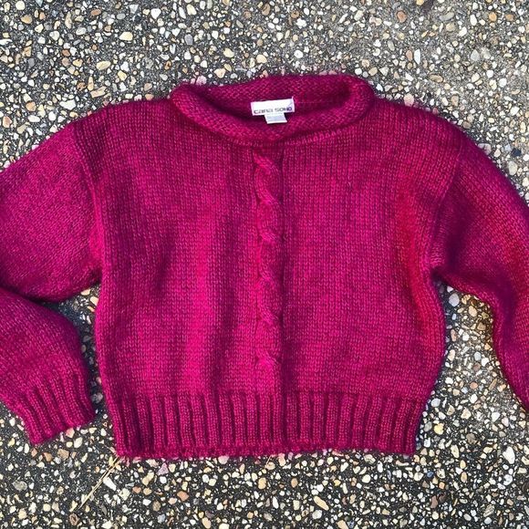 Vintage 1990’s raspberry fuzzy mohair cropped sweater M - Picture 4 of 4